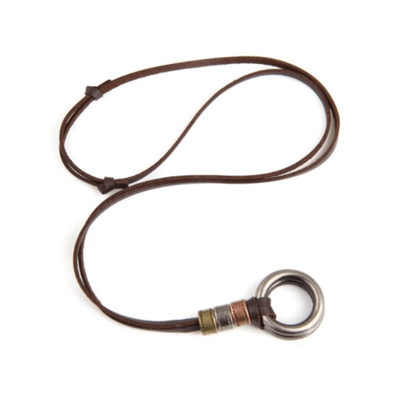 Adjustable Leather Cord Necklace Circle Pendant - Picture 3 of 4